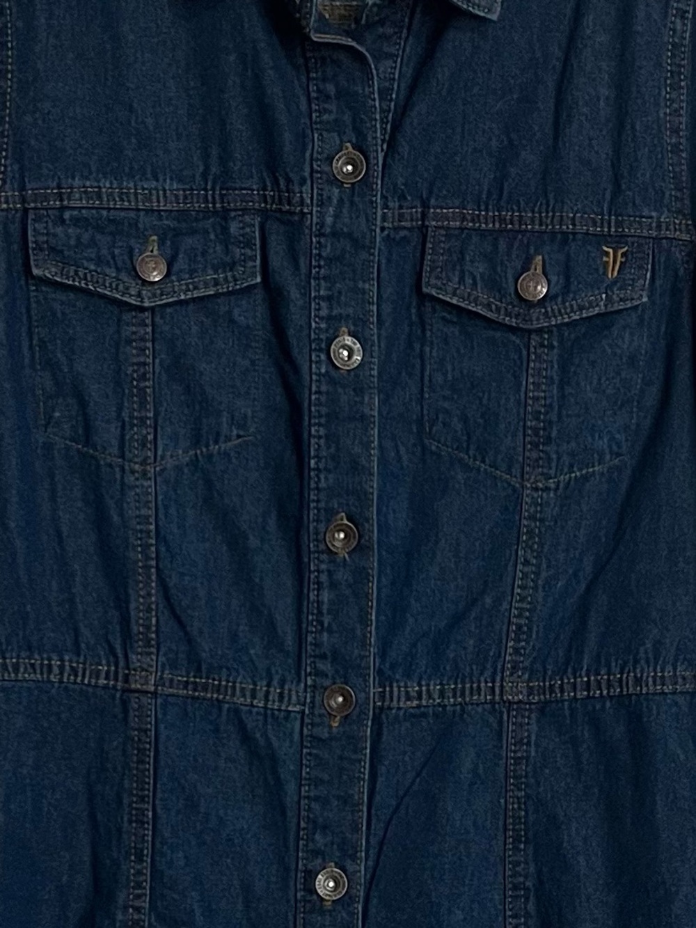 Frye Dark Wash Demin Western Dress Button Front Pockets New Medium - Picture 6 of 8